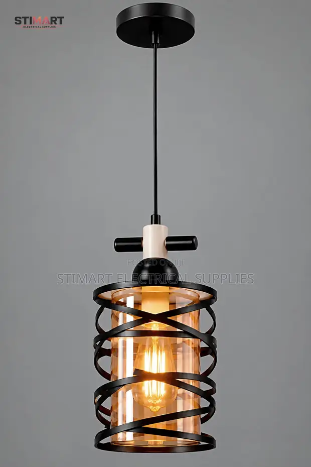 Modern Black Spiral Cage Pendant Light - 1