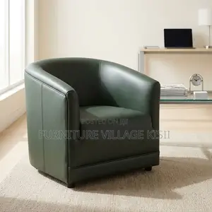 Kiti cha Mkono cha Faux Leather Barrel - Kijani