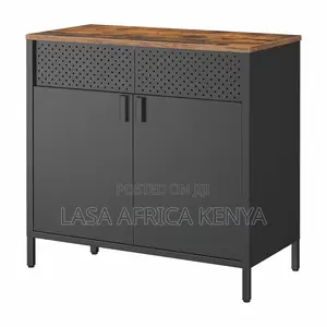 LAZAVA Industrial Sideboard Cabinet Nyeusi Kahawia