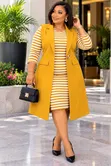 Classy 2-Piece Striped Dress and Long Half Coat - 2