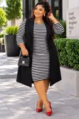 Classy 2-Piece Striped Dress and Long Half Coat - 3