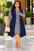 Classy 2-Piece Striped Dress and Long Half Coat - 5