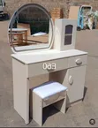 Modern Wooden Dressing Table with Mirror & Stool - 2
