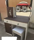 Modern Wooden Vanity Makeup Table Set with Mirror & Stool - 2