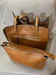 2-in-1 Brown Faux Leather Tote Handbag with Pouch - 2