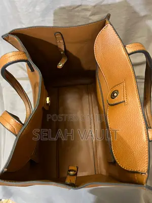 2-in-1 Brown Faux Leather Tote Handbag with Pouch