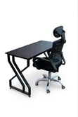 Black Z-Design Office Desk + Headrest Mesh Chair Set - 1