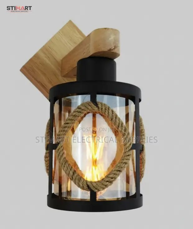 Vintage Wood Rope Glass Wall Lamp - 1