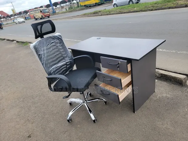 Executive Office Table with Lockable Drawers + Mesh Chair - 1