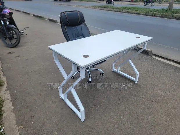 White Modern Office Desk with Executive Chair - 1