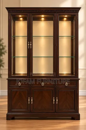 Kabati la Kuonyesha Milango Mitatu - Mbao ya Mahogany