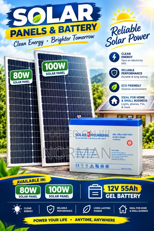 Mfumo wa Solar: Paneli 100W/80W na Betri 55Ah - 1