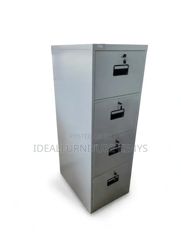 Grey 4-Drawer Metal Filing Cabinet with Keys - 1