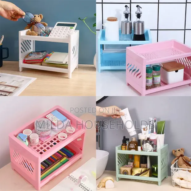 2-Layer Detachable Desktop Organizer Tray - Pink - 1