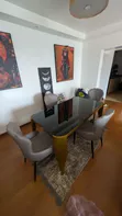 4 Seater Glass Top Dining Table with Gold Metal Frame - 1