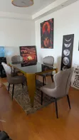 4 Seater Glass Top Dining Table with Gold Metal Frame - 2