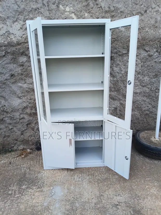 Modern Front Glass Storage Cabinet with Adjustable Shelves - 1