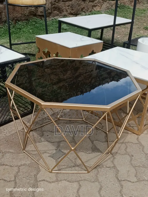 Octagon Coffee Table - Gold Metal Frame - 1