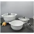 Set of 3 White Ceramic Soup Pots with Glass Lids - 2