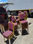 Banquet Chairs - Burgundy with Gold Metal Frame - 1