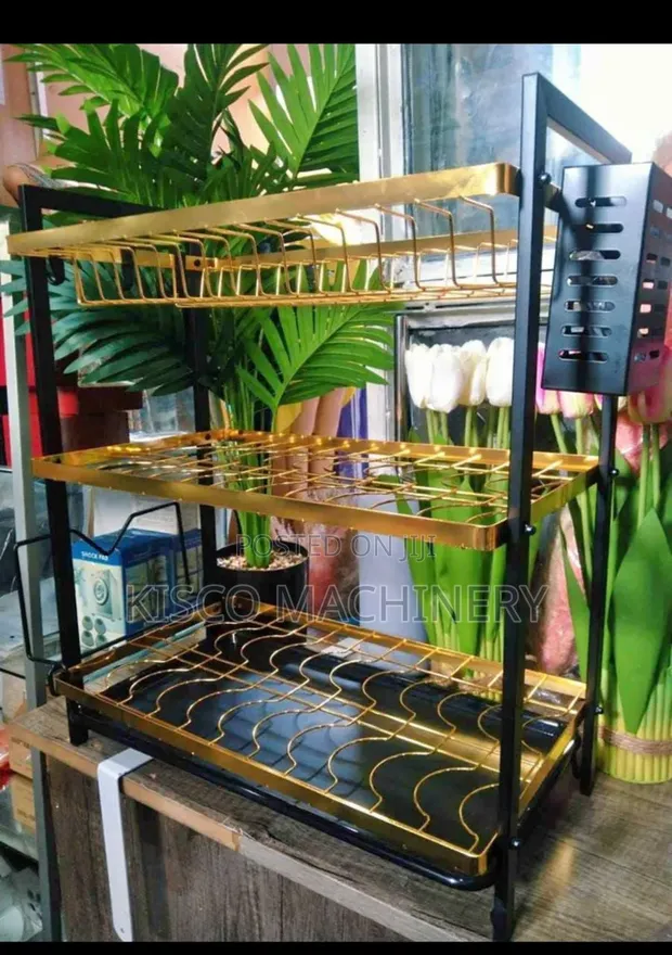 Kitchen 3-Tier Dish Rack - Gold & Black - 1
