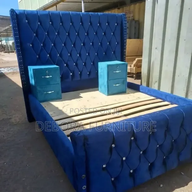 Luxury Crystal Button-Tufted Bed Frame & Cabinets Set - 1