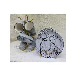 12-Piece Ceramic Breakfast Set: 6 Mugs & 6 Plates
