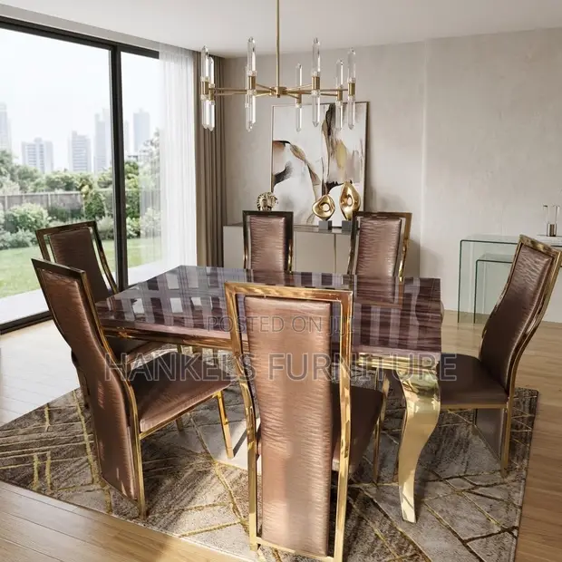 6 Seater Marble Dining Set - Modern Rectangular Table - 1