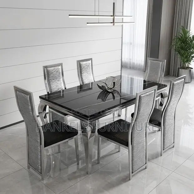 6 Seater Marble Dining Set - Modern Family Dining Table - 1