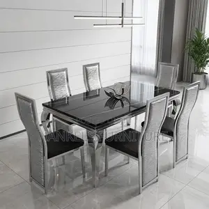 6 Seater Marble Dining Set - Modern Family Dining Table