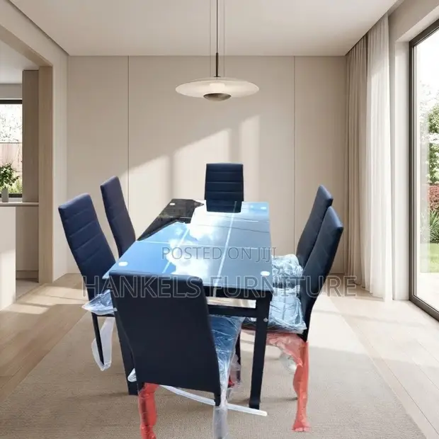 6 Seater Glass Top Dining Set - Brand New - 1