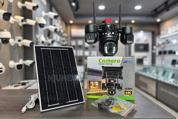 Black Multi-Lens Solar PTZ Security Camera System - 1
