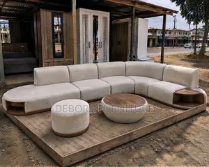 Sofa Kubwa ya Kukunja ya Kukunja na Meza ya Kituo cha Ottoman