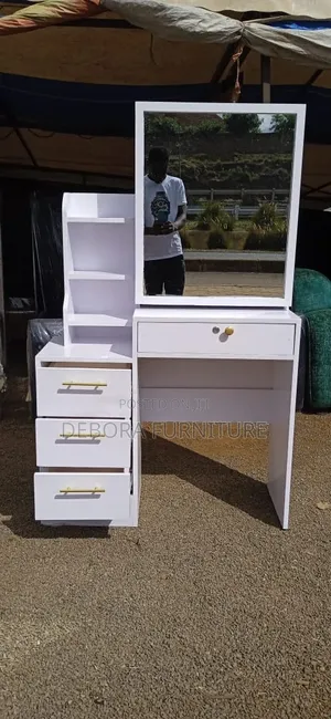 Modern White Dressing Table with Mirror & 4 Drawers
