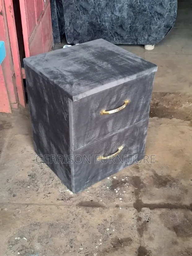 Luxury Charcoal Grey Velvet Bedside Drawer - 1