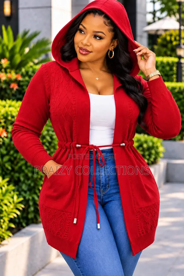 Hooded Cardigan with Adjustable Waist - White - 1