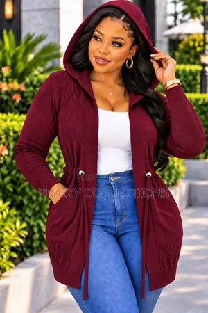 Hooded Cardigan with Adjustable Waist - White