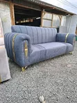 Modern 3-Seater Velvet Sofa with Gold Trim Accents - 1