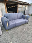 Modern 3-Seater Velvet Sofa with Gold Trim Accents - 2