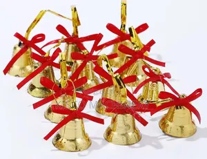 12pcs Kengele za Mapambo za Dhahabu Zinazong'aa na Riboni Nyekundu