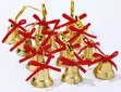 12pcs Shiny Gold Plastic Decorative Bells with Red Ribbon - 1