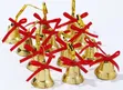 12pcs Shiny Gold Plastic Decorative Bells with Red Ribbon - 2