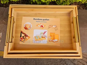 High Quality Gold Handle Bamboo Serving Tray (3pcs)