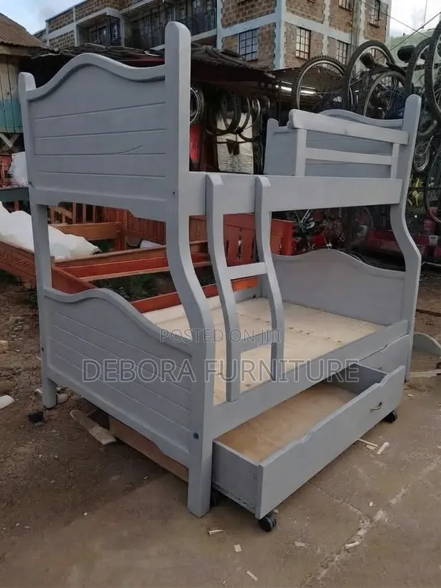 Kitanda cha Bunk cha Mbao cha Grey Kipya chenye Droo za Hifadhi - 1