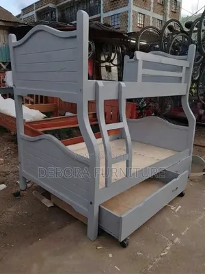 Kitanda cha Bunk cha Mbao cha Grey Kipya chenye Droo za Hifadhi