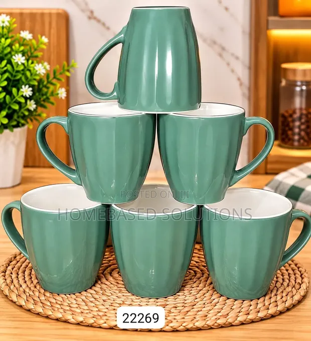 Vikombe vya Ceramic vya Rangi Mbili za Kijani - Seti ya 6 - 1