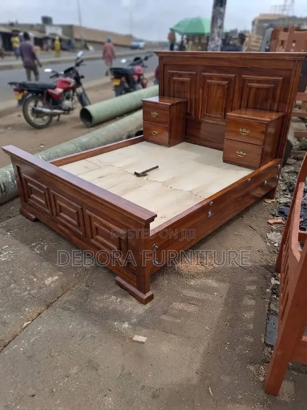 Executive Brown Hardwood Bed with Dual Attached Cabinets - 5x6 - 1