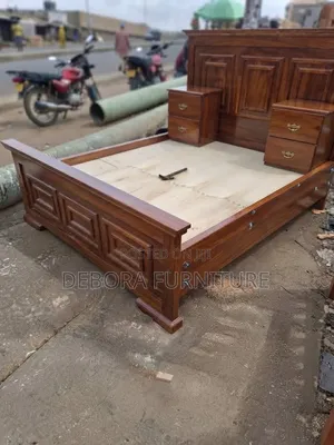 Executive Brown Hardwood Bed with Dual Attached Cabinets - 5x6