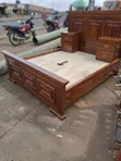 Executive Brown Hardwood Bed with Dual Attached Cabinets - 5x6 - 2