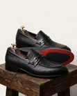 Red Bottom Textured Slip-on Leather Moccasins - 1